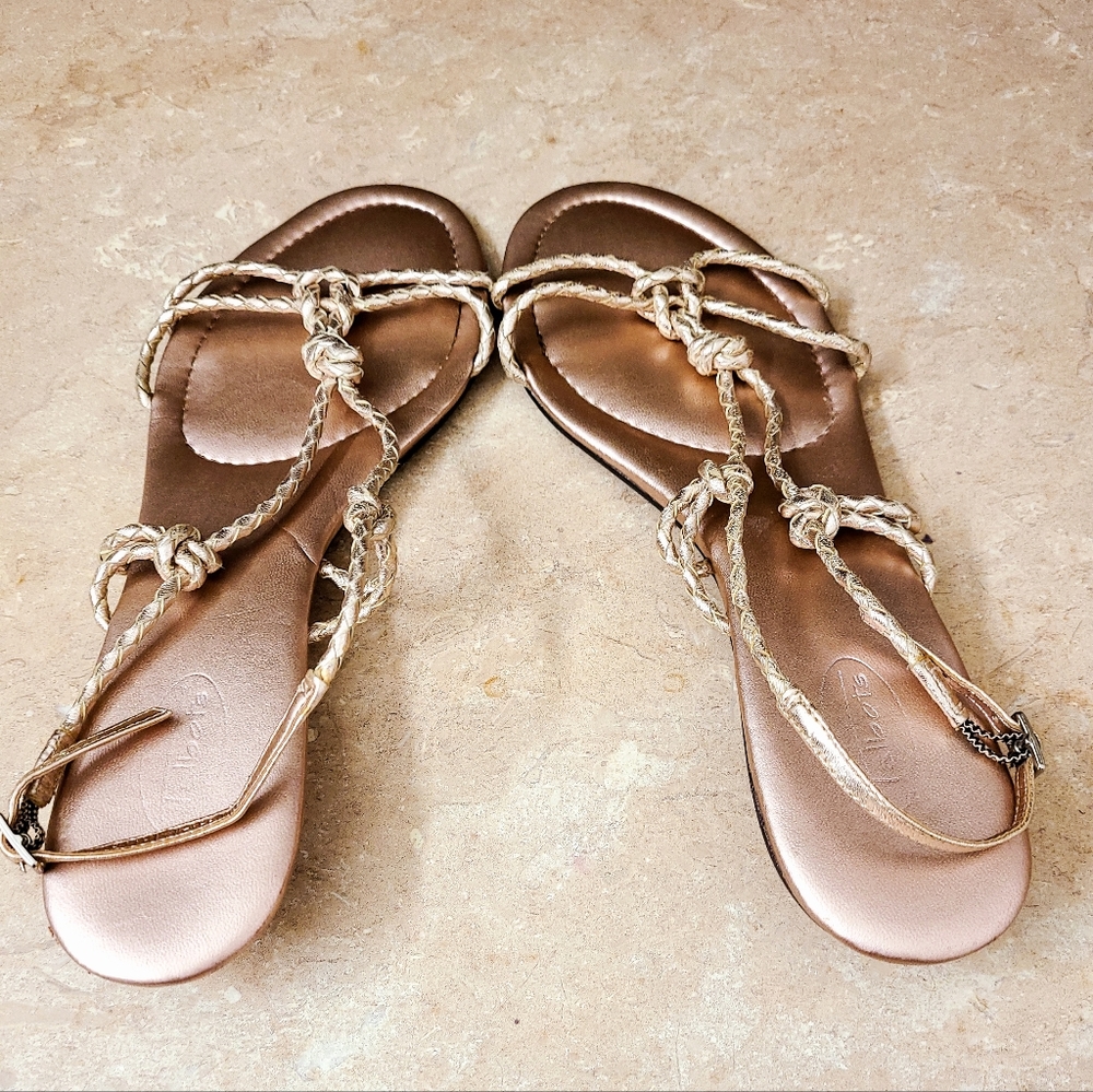 TALBOTS size 9, rose gold rope sandals with 1" heel and wonderful cushioning :-)